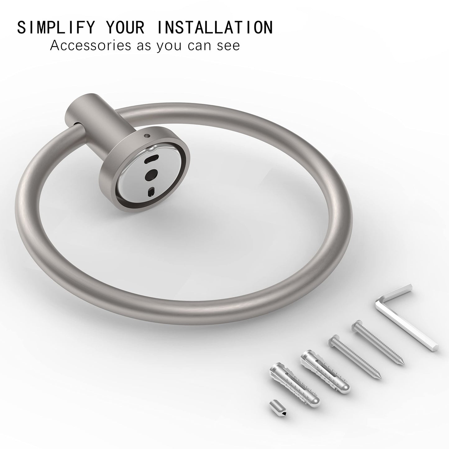 RARXTR Brushed Nickel Towel Ring, Hand Towel Holder for Bathroom Kitchen Modern Rounded Base Wall Mount SUS304 Stainless Steel