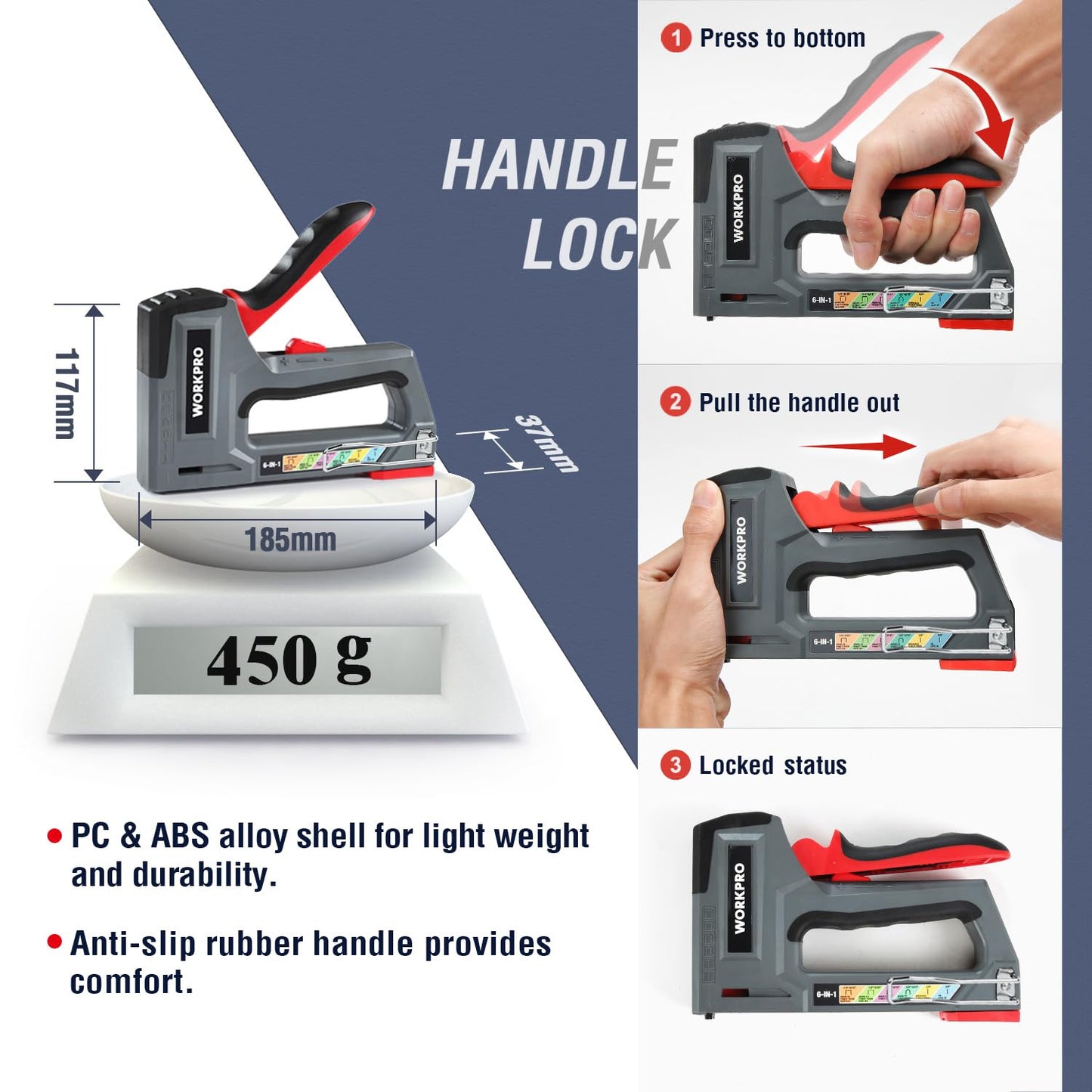 WORKPRO 6-in-1 Manual Staple & Brad Nailer with 4000 Staples, Upholstery Stapler for Furniture, Doors, Windows & Carpentry