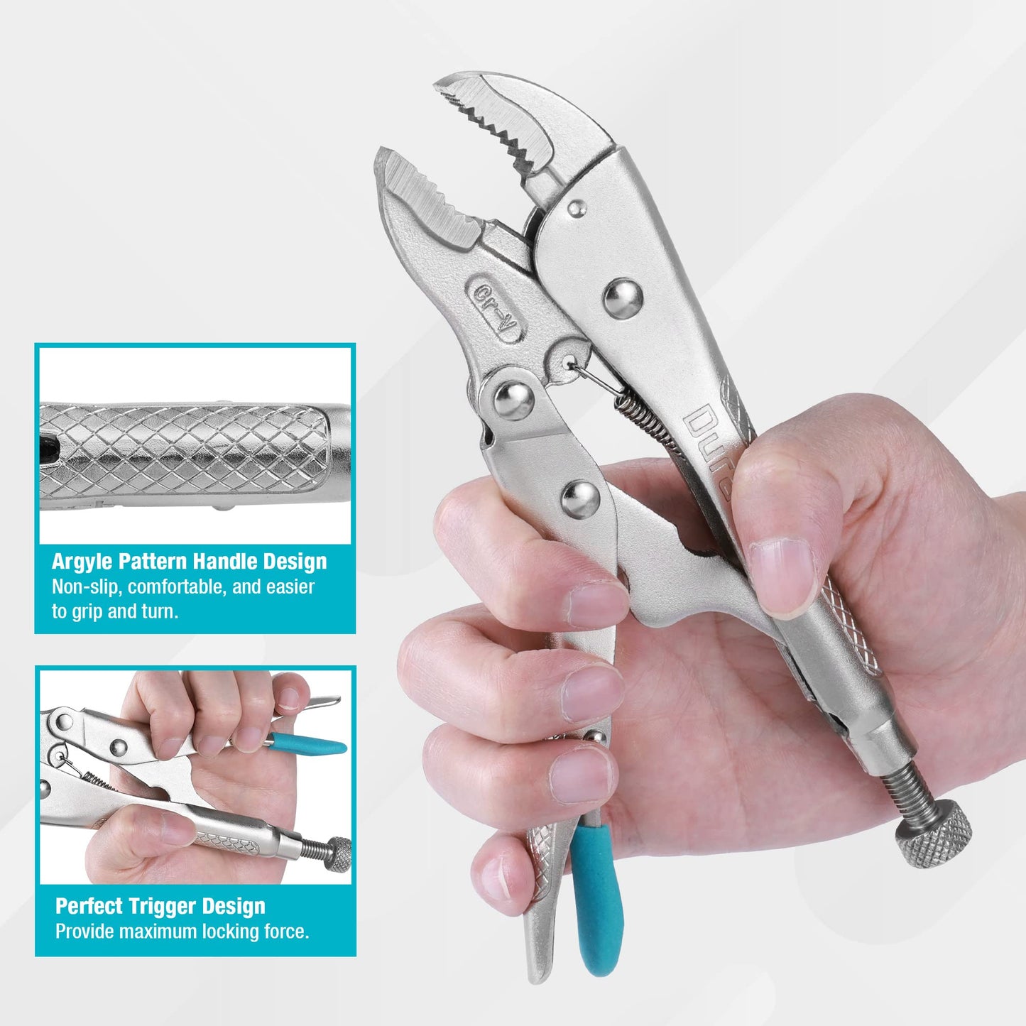 DURATECH 7-Inch Locking Pliers, Premium Cr-V Construction, Curved Jaw Locking Pliers with Wire Cutter, Fit for Clamping Twisting Welding