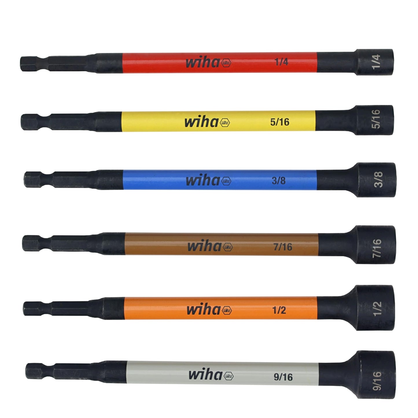 Wiha 70486 Magnetic Nut Setter Set, 6 Piece SAE, Color Coded, 1/4-Inch Hex Drive, Impact Rated
