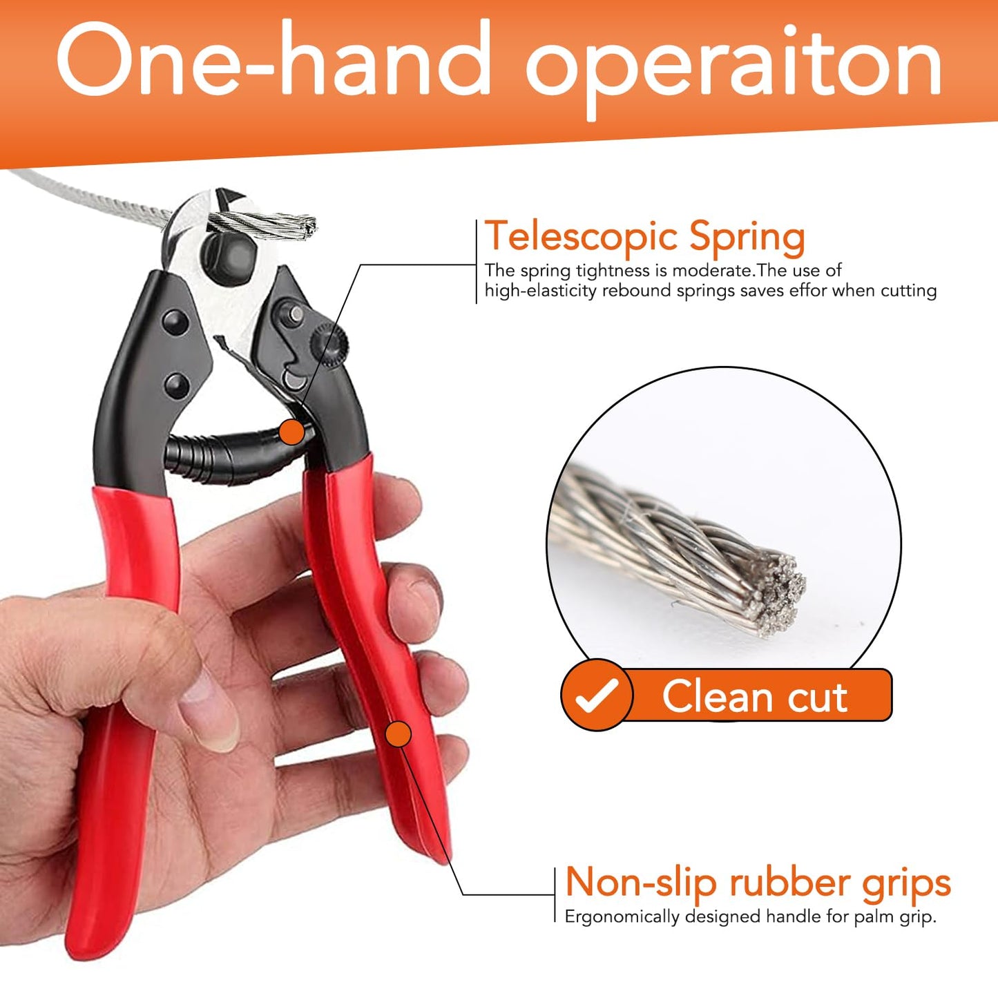 Guanlotion Heavy Duty Cable & Wire Cutter, Stainless Steel, Cuts Up to 5/32" Aircraft Wire, Rope, Bike Brakes, DIY Projects