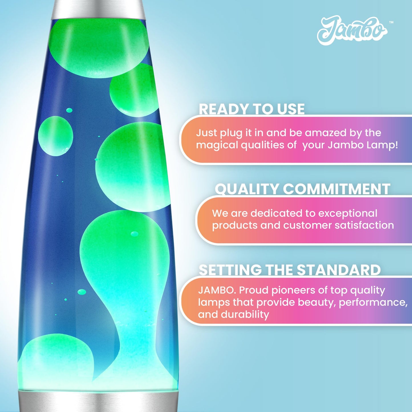 JAMBO 16" Magma Motion Lamp, Blue with Yellow/Green Wax, Relaxing Liquid Night Light, Home Décor for Bedroom, Living Room, Office