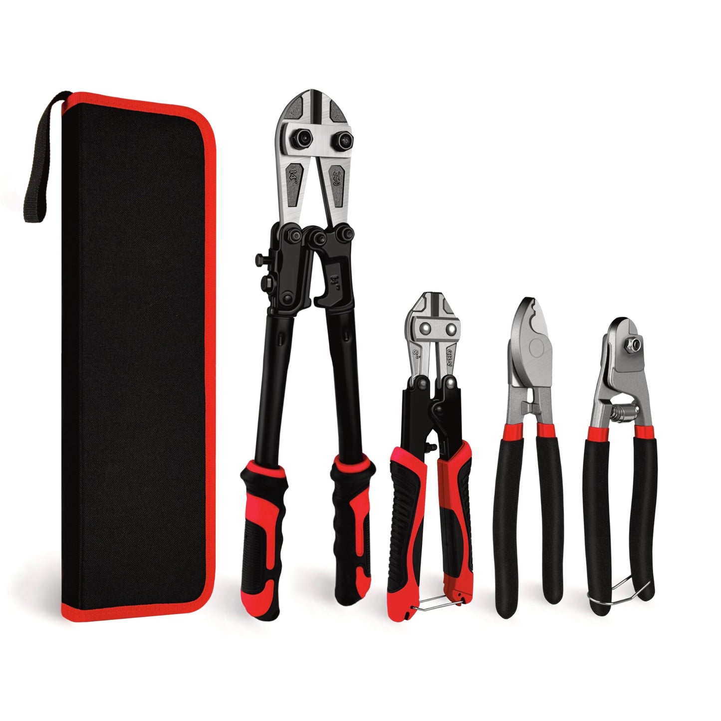 C&T 4-Piece Bolt Cutter & Pliers Set – 14” & 8” Bolt Cutters, 8” Wire Cable & Rope Cutters, Cr-V Blades, Carry Bag