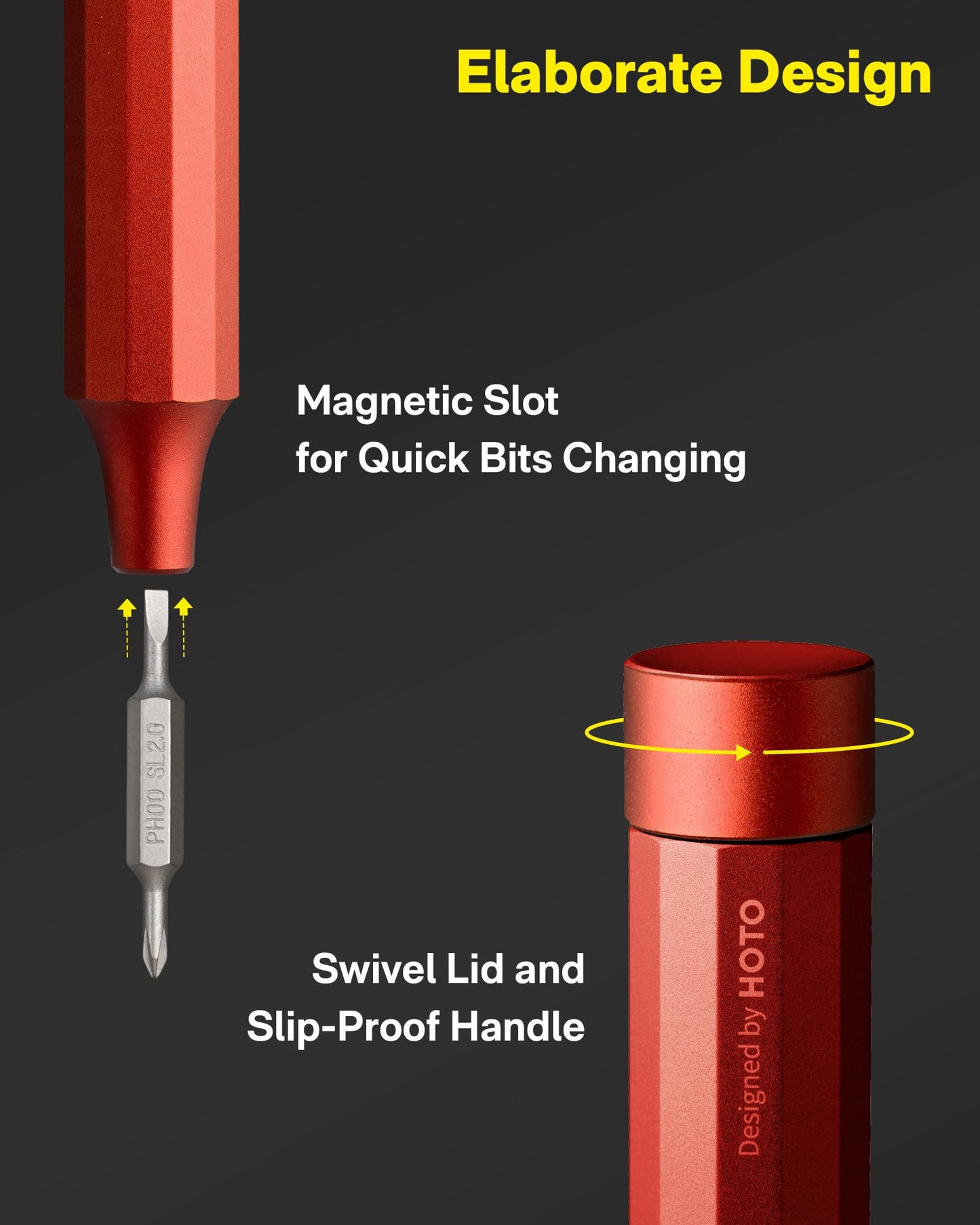 HOTO 24-in-1 Magnetic Precision Screwdriver Set, Mini EDC Pen for Electronics, Watches, Phones, Laptops, Cameras – Cinnabar Red