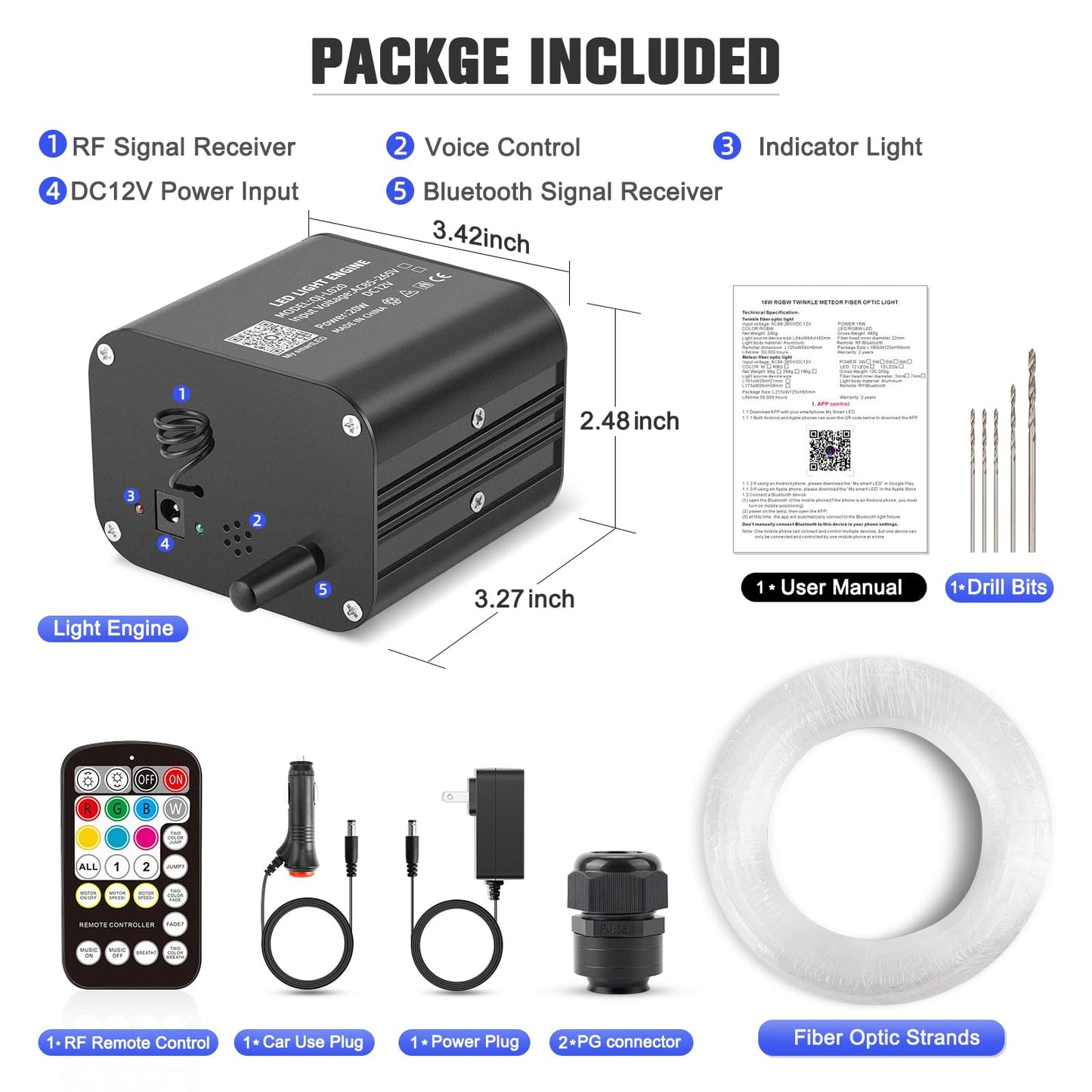 SUNKENET 20W Twinkle Starlight Headliner Kit, 650 Fiber Optic Star Lights for Car Roof & Home, Bluetooth App, Remote, Music Mode