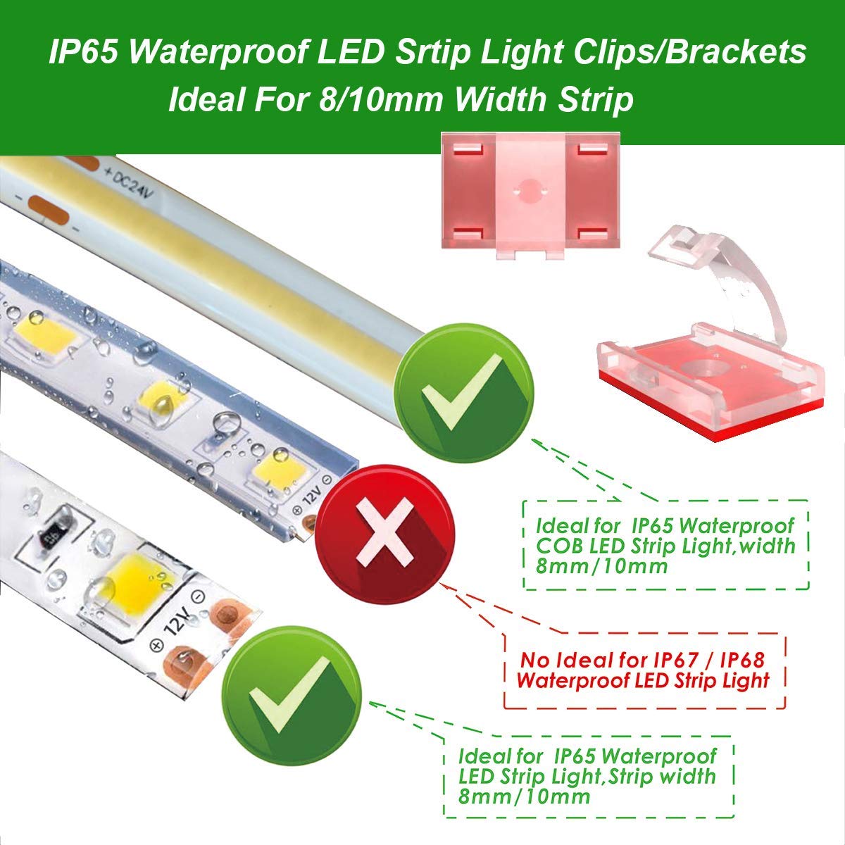 ATB 100-Pack Clear LED Strip Light Mounting Clips & Holders, Self-Adhesive Cable Organizer for Vehicle, Kitchen, Cabinet, Indoor Use