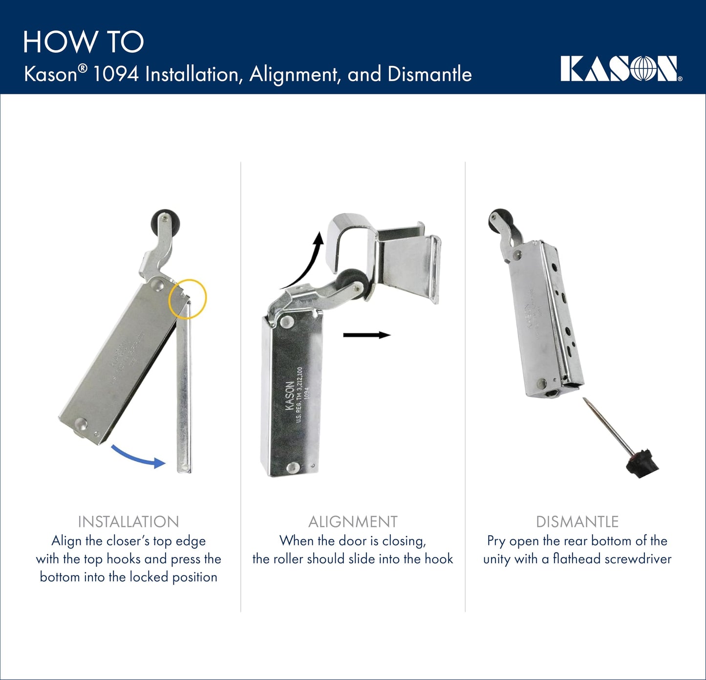 Kason 1094 SureClose Hydraulic Door Closer, Exposed Mounting, 11094000003