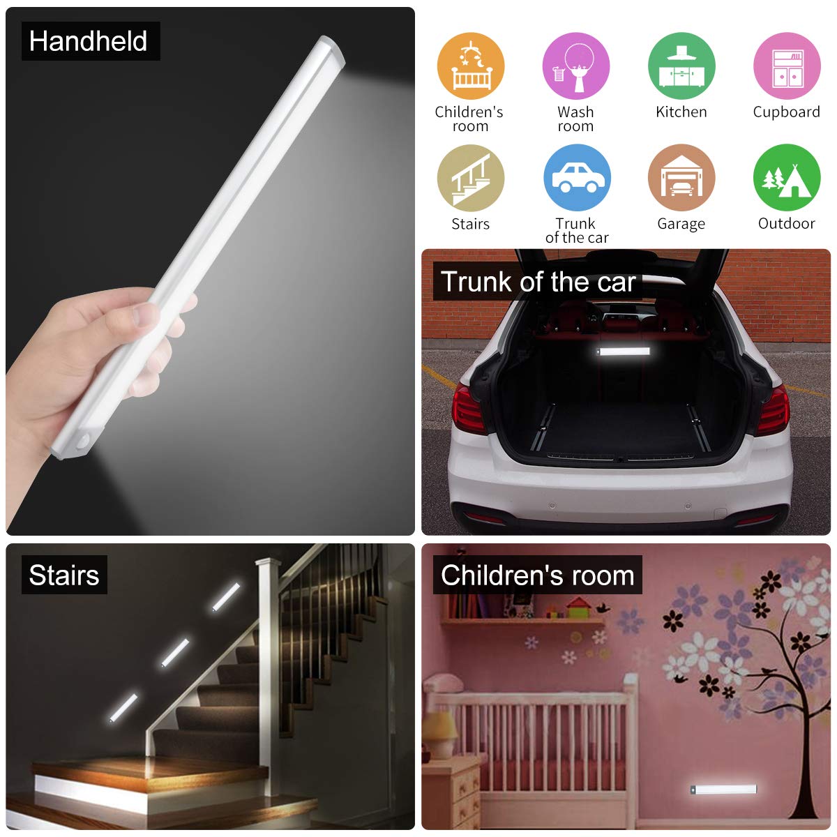 30-LED Motion Sensor Cabinet Light, Magnetic & USB Rechargeable, Wireless Under-Cabinet, Closet, Kitchen Night Light - 2 Pack
