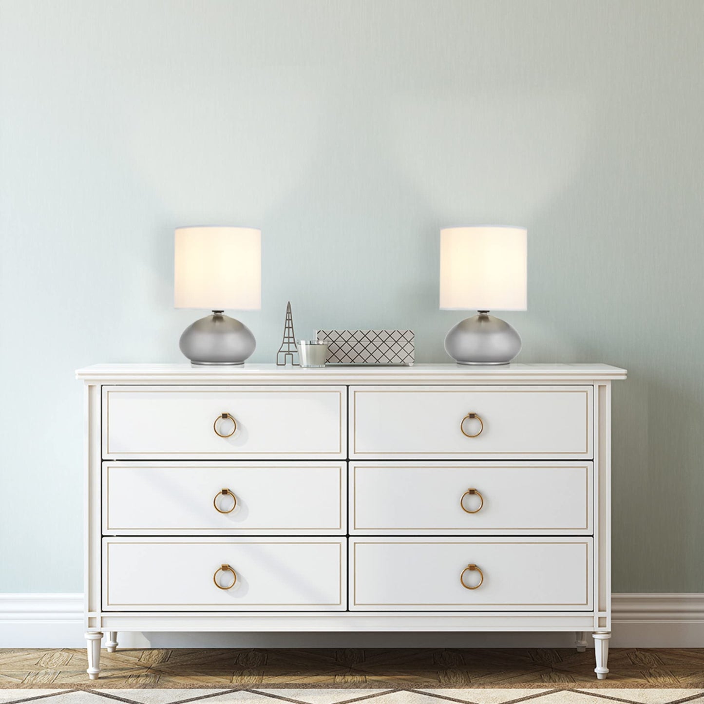 Catalina Lighting 21403-000 Transitional 2 Pack Matching Small Touch Table Lamp Set, 9.25", Brushed Nickel