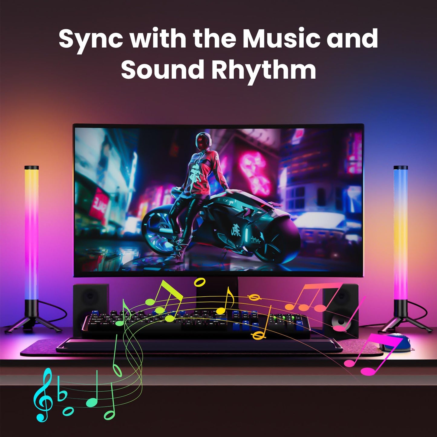 TJOY 360° RGB Smart Light Bars with Music Sync, USB Powered LED Backlight for TV, PC, Gaming Desk, Ambient Lighting (Black)