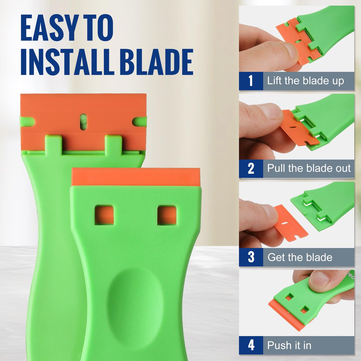 WORKPRO 3-Piece Plastic Razor Scraper with 120 Blades – Gasket, Label & Adhesive Remover for Glass, Windows, and Surfaces