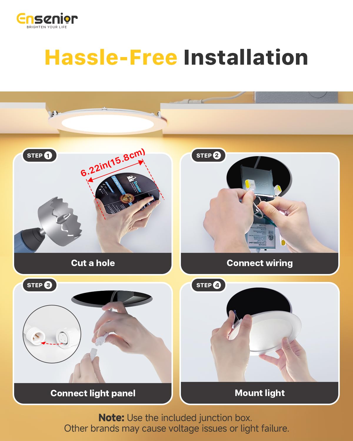 Ensenior 16 Pack 6 Inch LED Recessed Ceiling Light, Dimmable, 2700K-5000K 5CCT, 1050LM 12W 120V, High Brightness Canless Wafer Downlight - ETL&FCC&IC