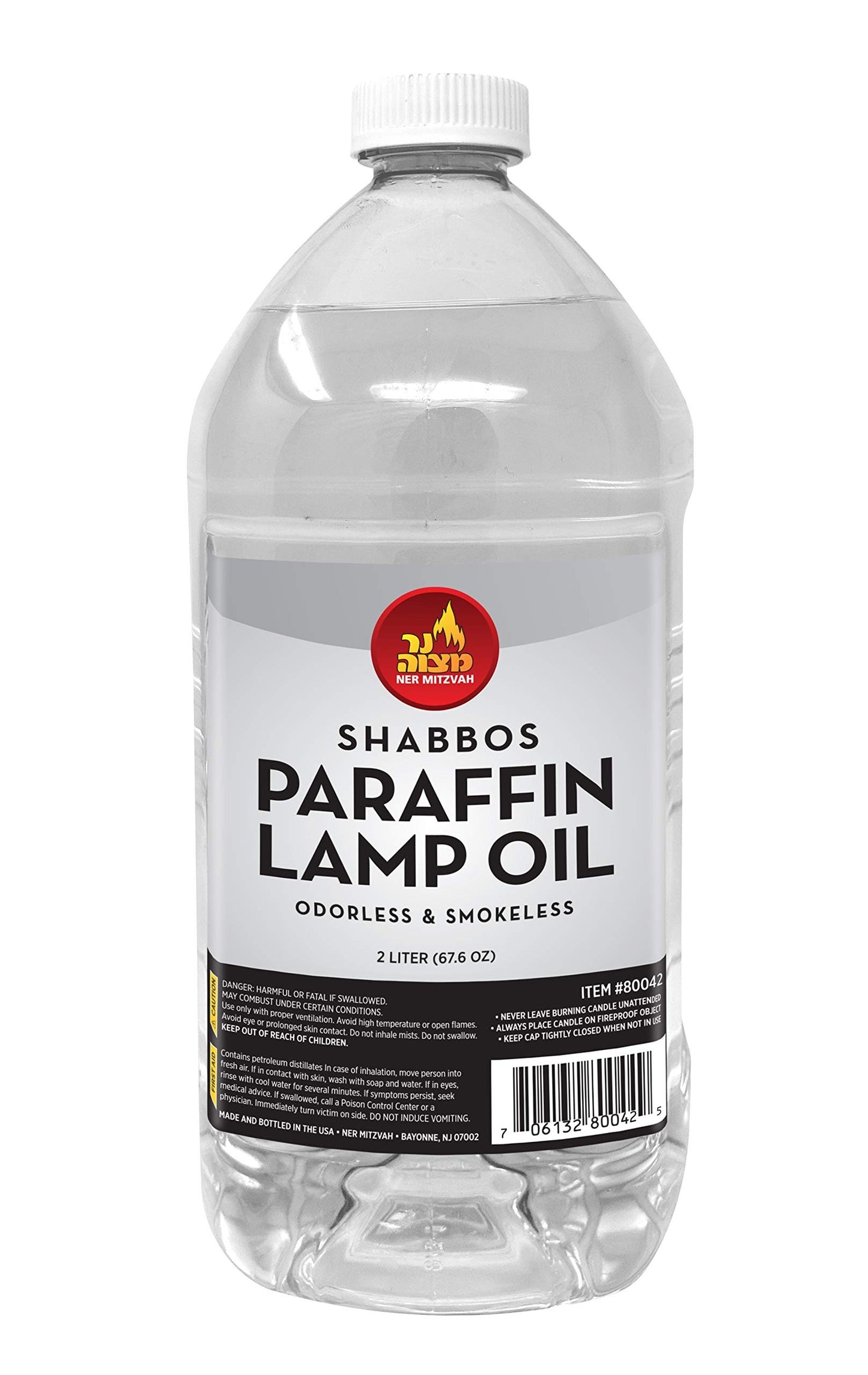 Ner Mitzvah Paraffin Lamp Oil - Clear Smokeless, Odorless, Clean Burning Fuel for Indoor and Outdoor Use - 2 Liter (67.6 oz)