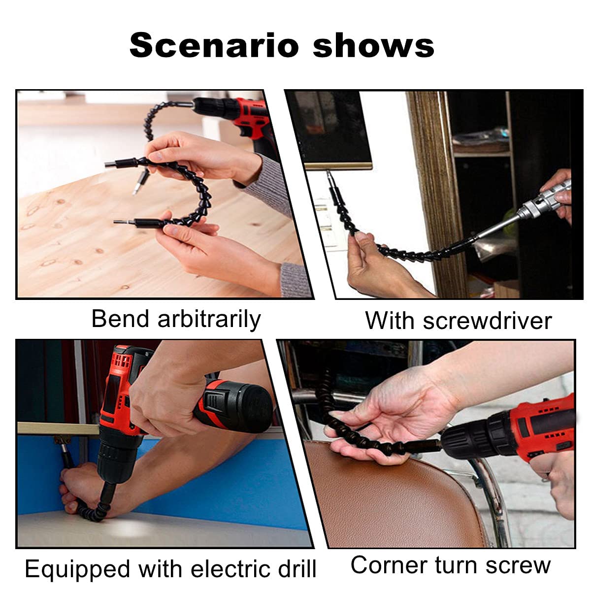 4 Pack Flexible Drill Bit Extension, 11.6-Inch Bendable Superbit Screwdriver Flexible Shaft Extension Bits (Black)