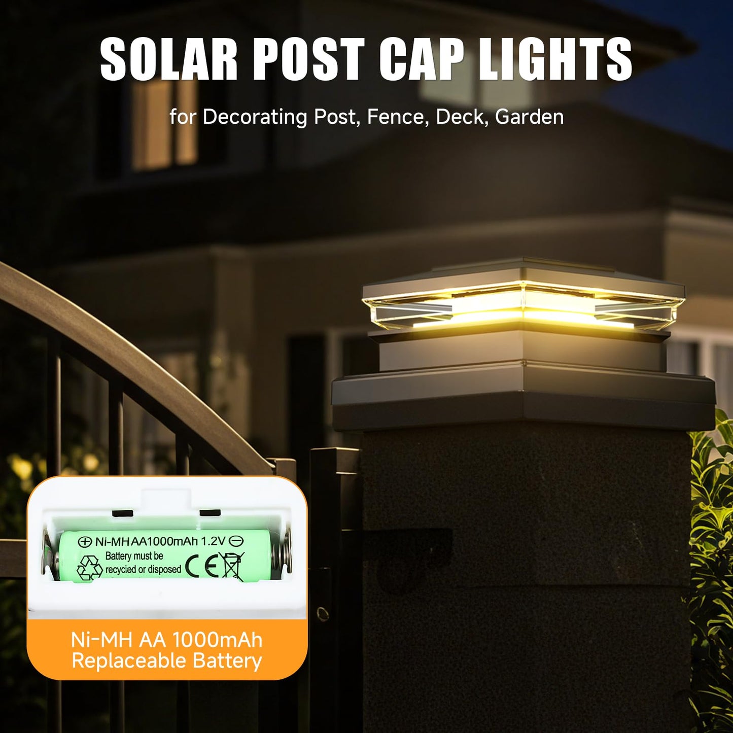 12-Pack Solar Post Cap Lights for 4x4, 5x5, 6x6 Posts – Warm & Cool White, Black Waterproof Outdoor Fence Lights for Garden Patio Porch