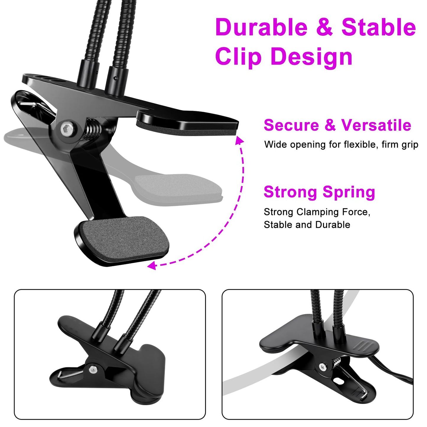 YGS-Tech 20W Dual Head LED Black Light, 395-405nm UV Gooseneck Lamp with Clamp, USB Powered for Party, Stage, Resin, 3D Print