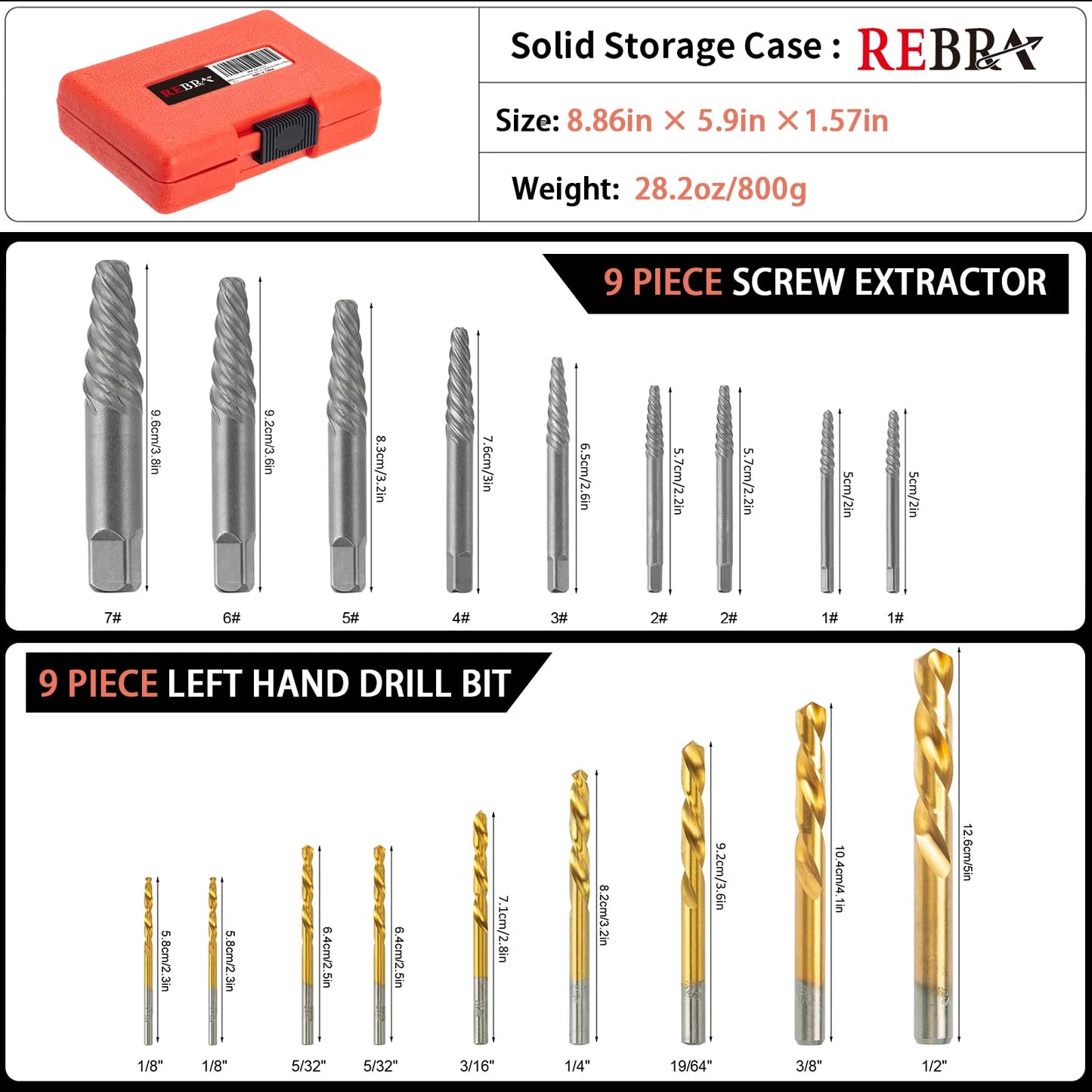 Screw Extractor Set with Left-Hand Drill Bits, 18-Piece Cr-Mo & HSS Cobalt Easy Out Tool for Stripped, Broken Bolts & Screws