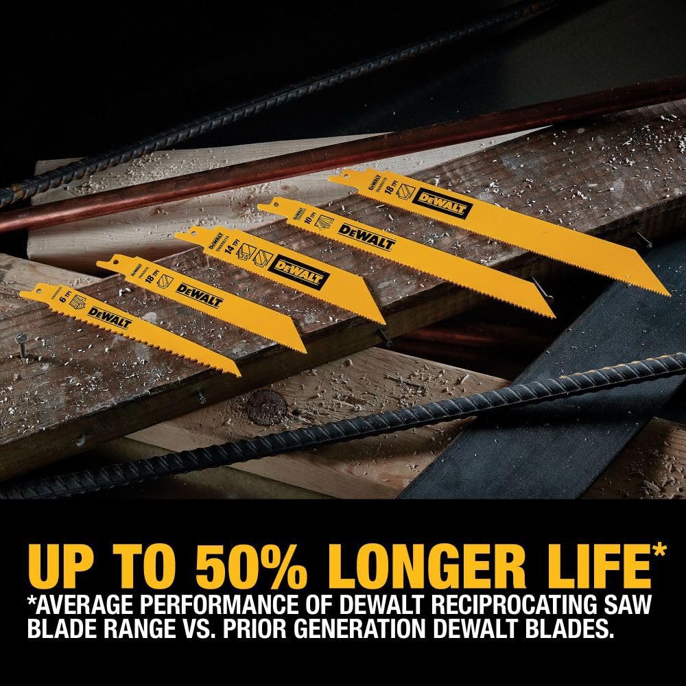DEWALT Reciprocating Saw Blade Set for Metal Wood Iron, 12 Piece Bi-Metal Increased Durability Blades, with Storage Case (DW4892)