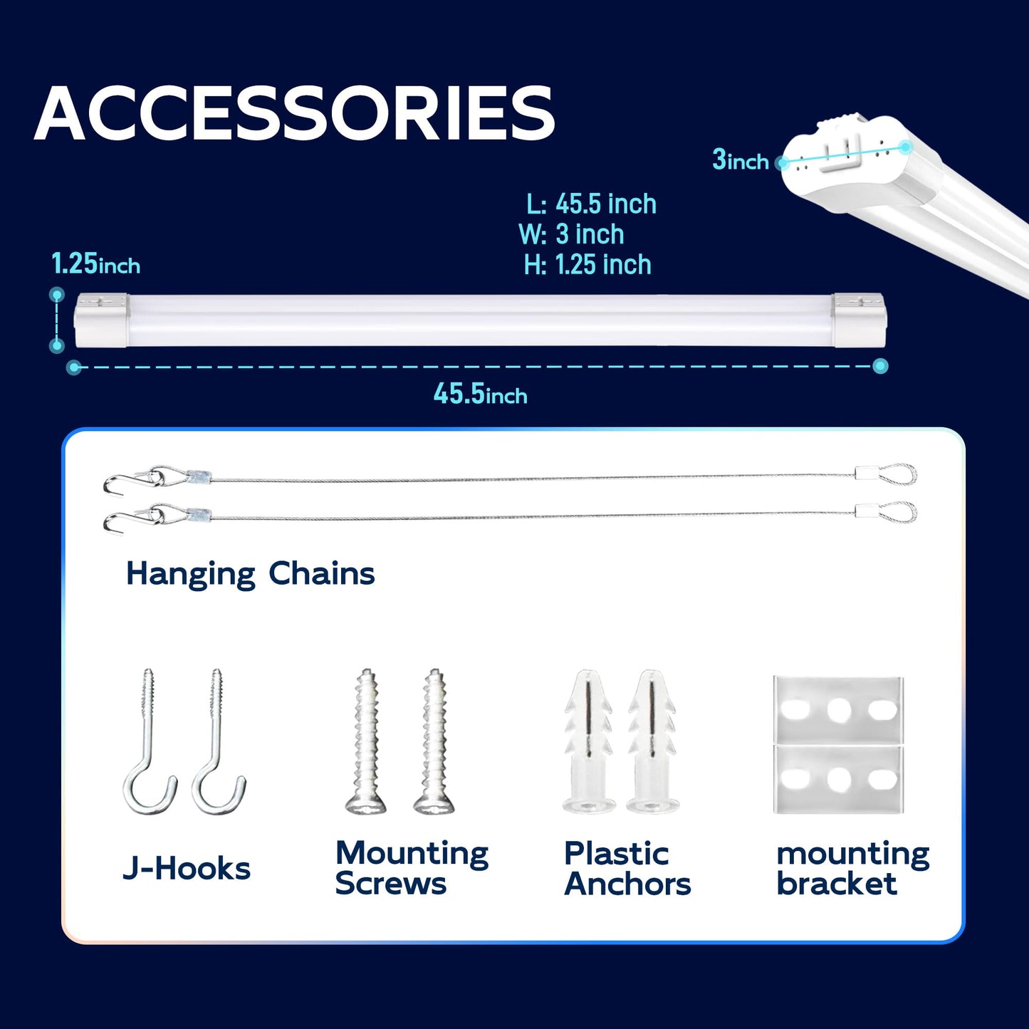 Hykolity 6-Pack 4FT Linkable LED Shop Light, 4400lm 42W (250W Eq), 5000K Daylight, Garage Utility Light, ETL, Hanging/Surface Mount