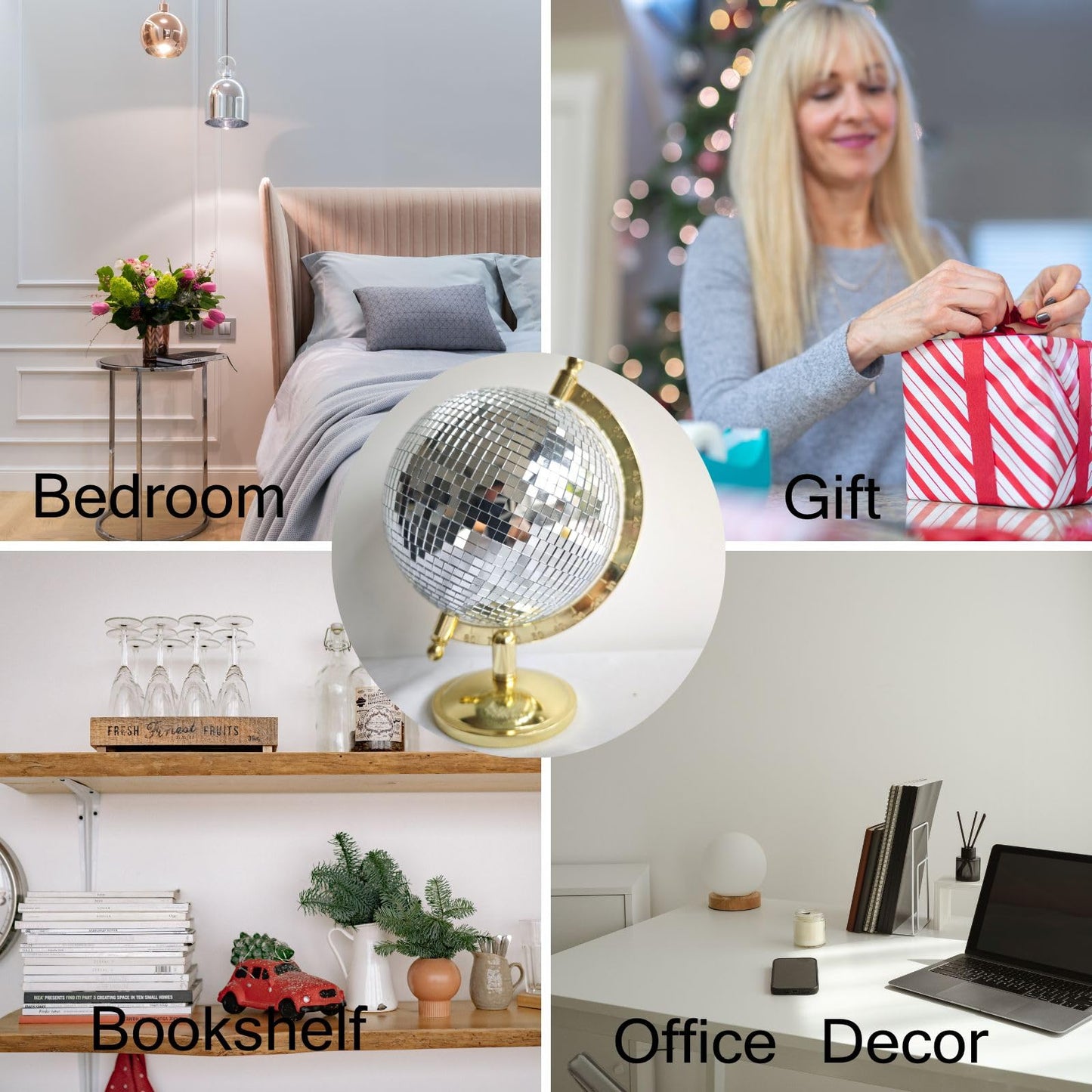 MFGDISCO Gold Disco Ball Sculpture, 6.5"x6"x9" Tabletop Home Decor, Modern Western Art Statue, Unique Decorative Accent, Bright Gold Finish