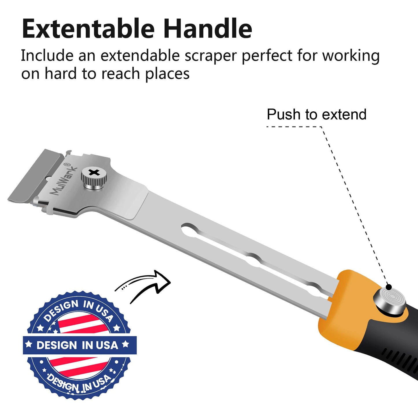 MulWark 2-Handle Razor Scraper Set with 12 Extra Blades, Extendable Heavy-Duty Tool for Paint, Glass, Windows & Oven Cleaning