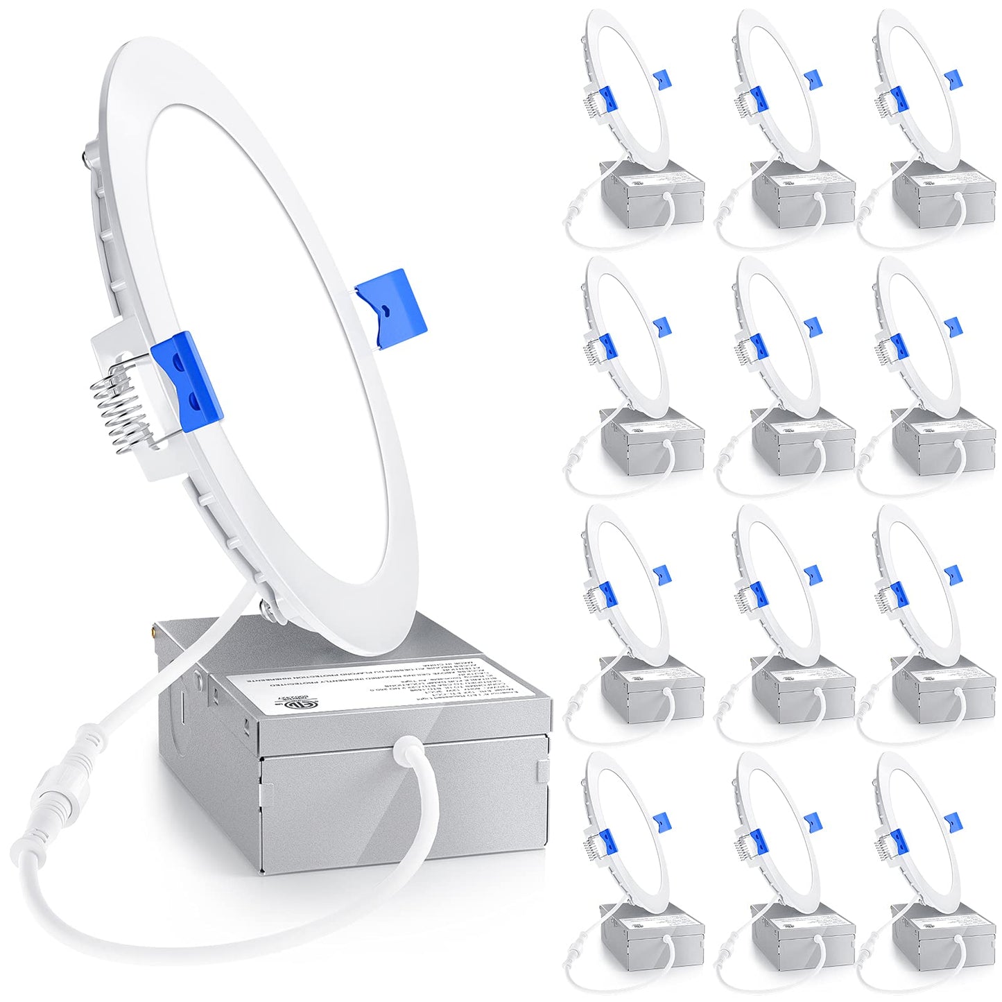 Ensenior 12-Pack 6" LED Recessed Canless Light, Dimmable, 5000K Daylight, 12W 120V, 1200LM, Ultra-Thin Wafer, ETL/FCC/IC Rated