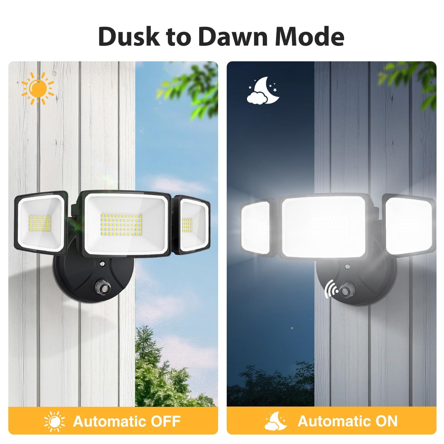 Onforu 70W LED Dusk-to-Dawn Flood Light, 7000LM, 3 Adjustable Heads, IP65 Waterproof, 6500K Outdoor Security Light for Yard & Garage