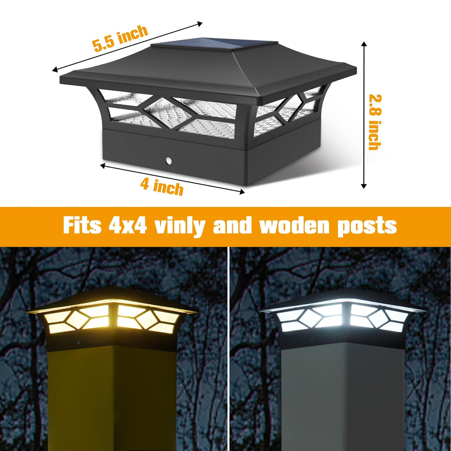 JOFIOS 12-Pack Solar Post Cap Lights for 4x4 Wood/Vinyl Posts, Waterproof LED Outdoor Deck, Fence, Patio, Garden with Cool & Warm Light