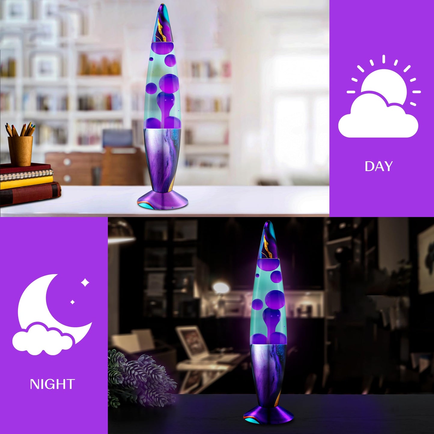 JAMBO 16” Magma Motion Lamp, Teal with Purple Wax – Relaxing Retro Liquid Night Light for Bedroom, Living Room & Office