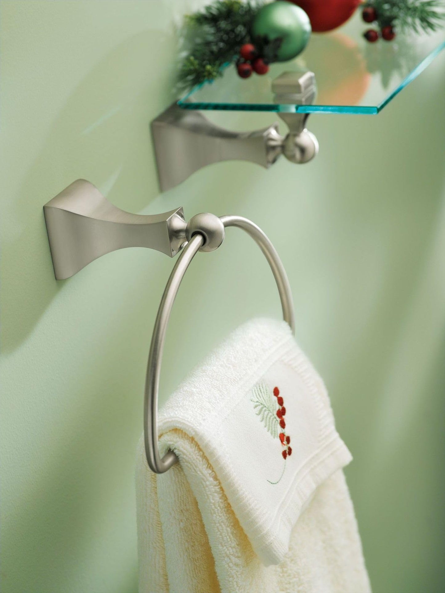 Moen Retreat Collection Brushed Nickel Bathroom Hand Towel Ring with Wall Mount Hardware, DN8386BN