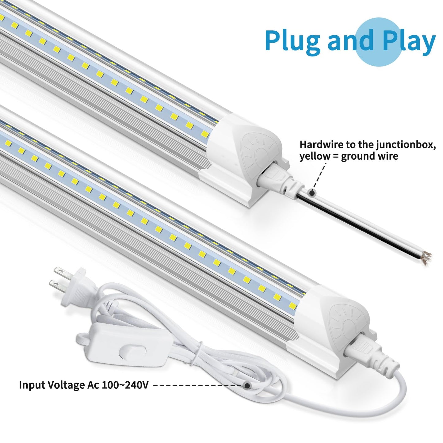 SHOPLED 3FT LED Shop Light, 30W 4000LM 5000K Daylight White, V Shape, Linkable T8 Ceiling Light Fixtures, 3 Foot LED Tube Lights for Workshop, 4 Pack