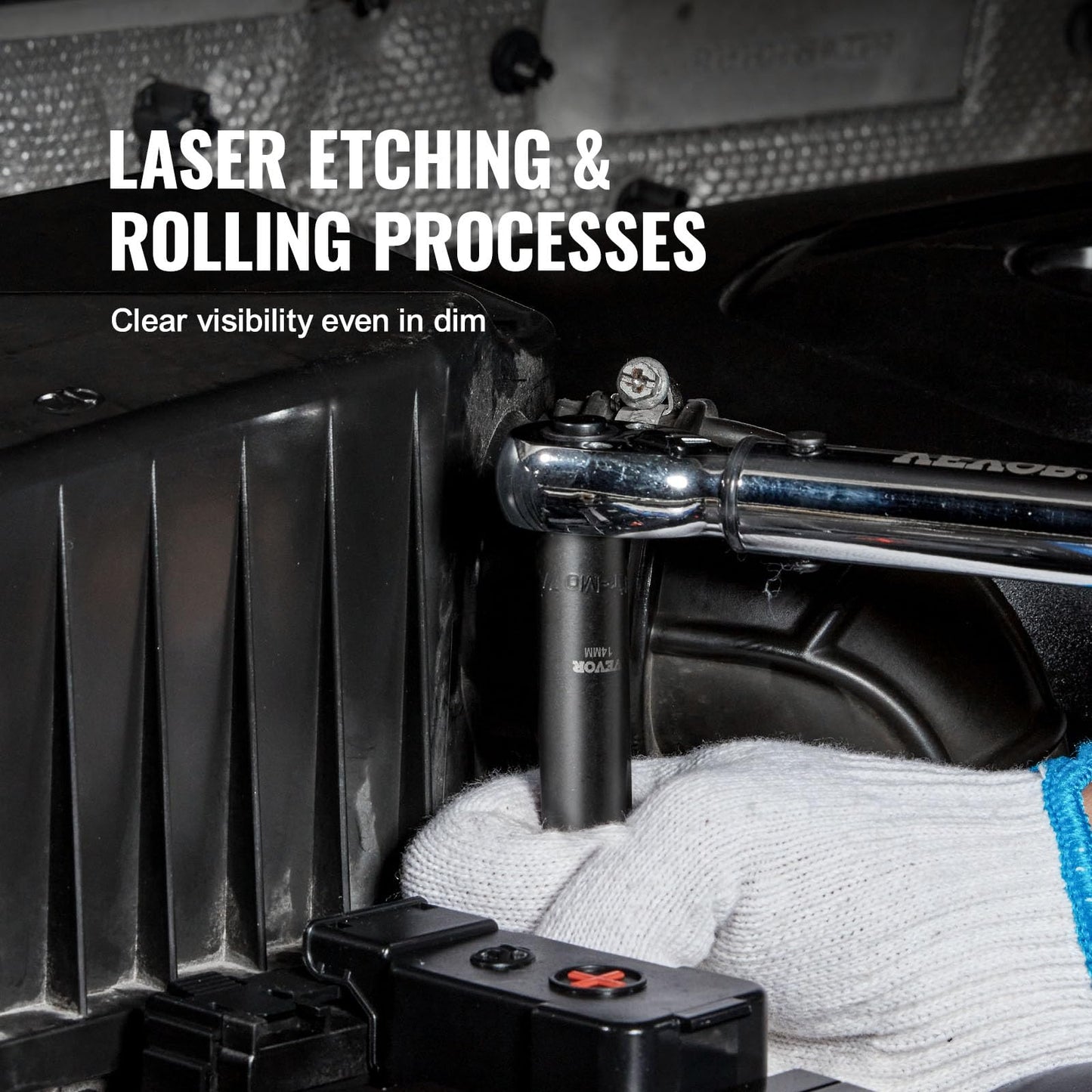 VEVOR 48-Piece 3/8" Drive Impact Socket Set, SAE & Metric, Deep & Shallow, 6-Point, CR-V with Extension, Universal Joint & Reducer