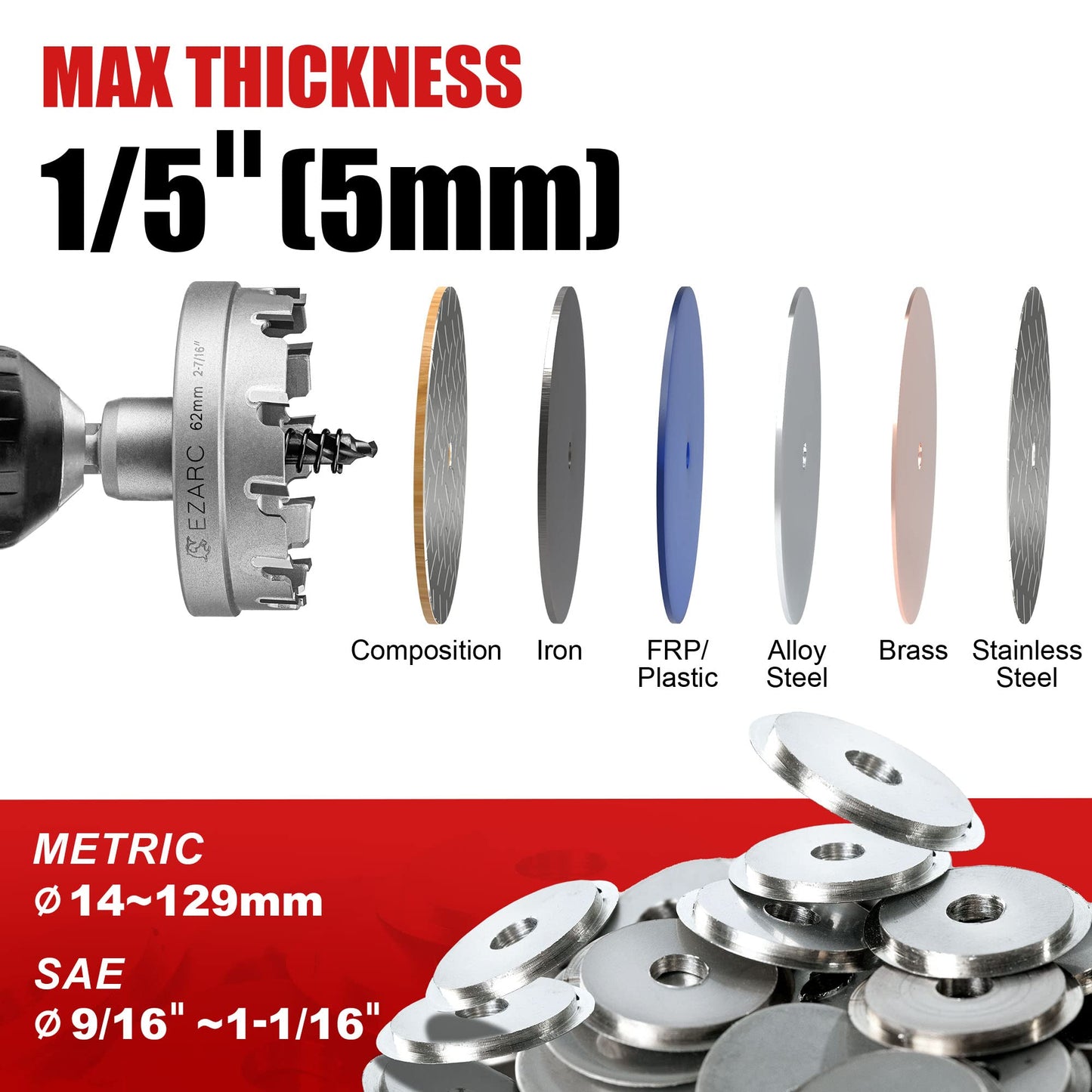 EZARC Carbide Hole Saw Heavy Duty, Hole Cutter for Stainless Steel, Sheet Metal 3/4" 19mm