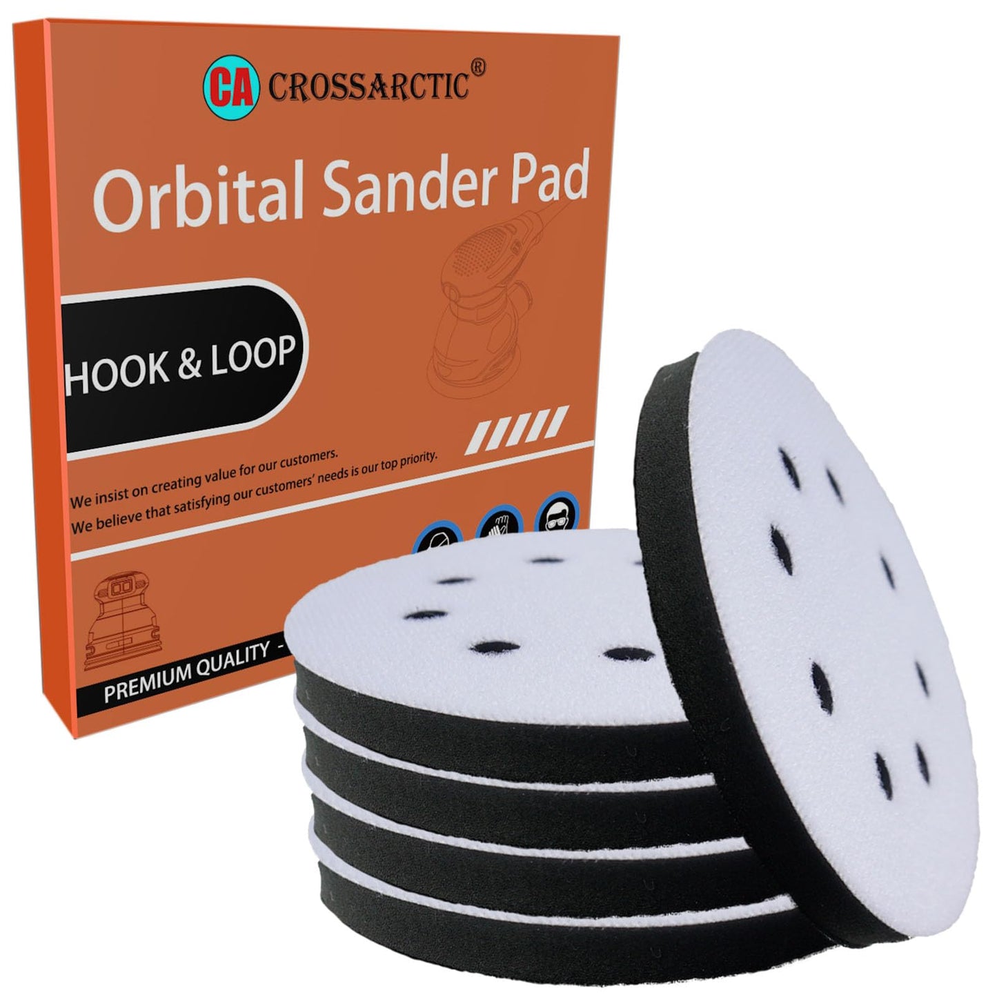 Crossarctic 5-Inch 8-Hole Soft Interface Pads, Hook & Loop Foam Cushion Backing Pads for Orbital Sander, 4-Pack