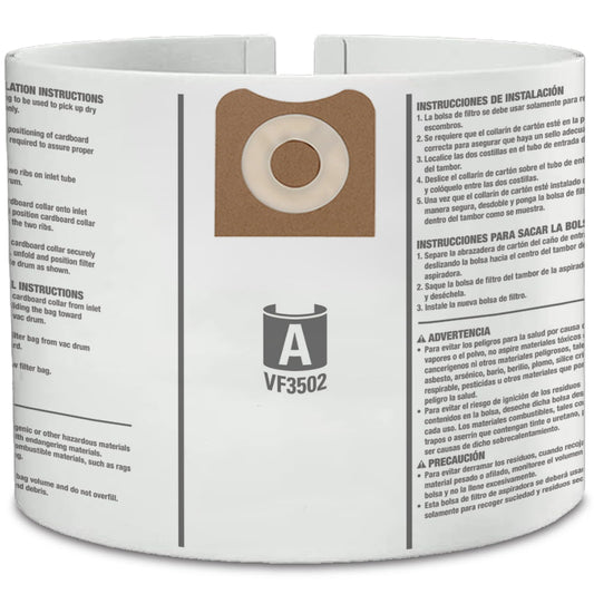 15-Pack VF3502 Replacement Bags for 12-16 Gal Rigid/RIDGID Wet/Dry Vacuums, High-Efficiency Dust Filter, Part# 23743