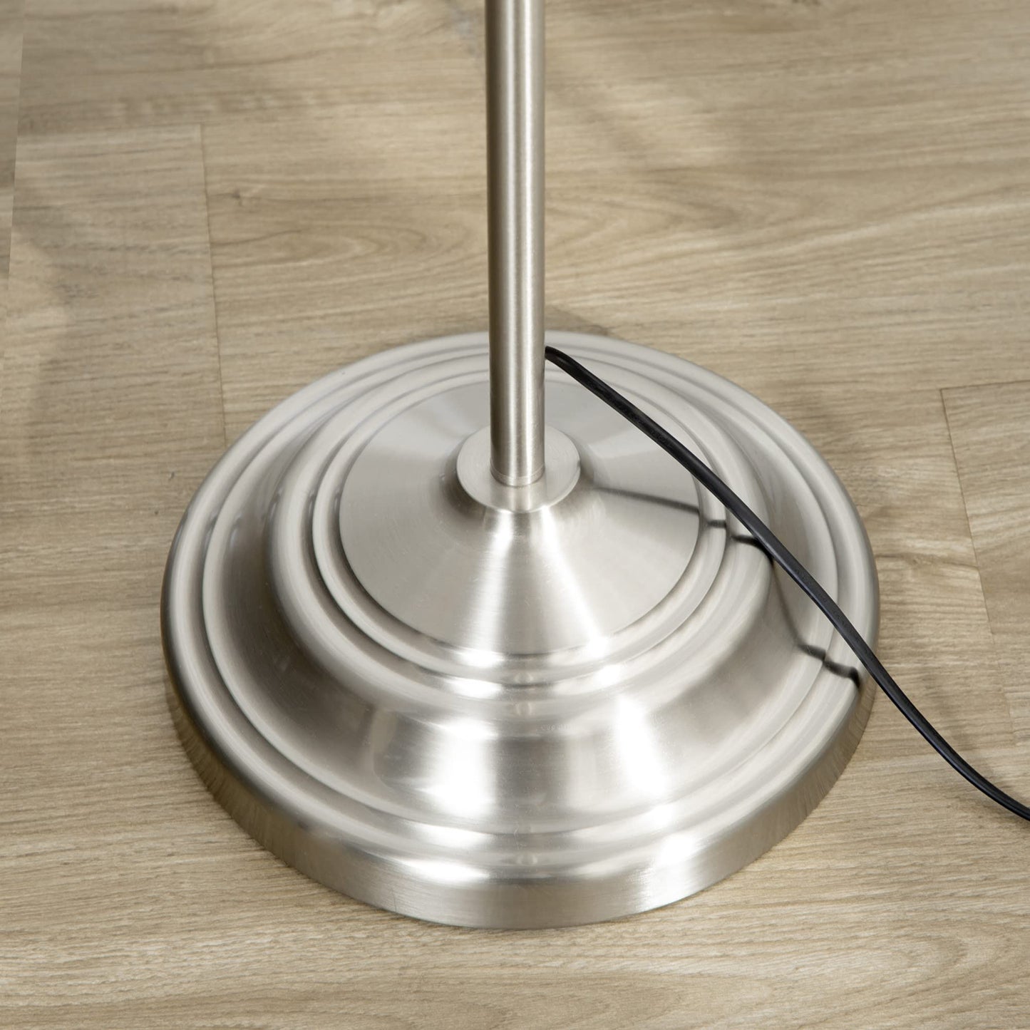 HOMCOM Boho Desk Lamp & Floor Lamps Set of 3, 3 Piece Lamp Set for Living Room, Bedroom, & More, Linen Lampshade, Steel Base, Silver