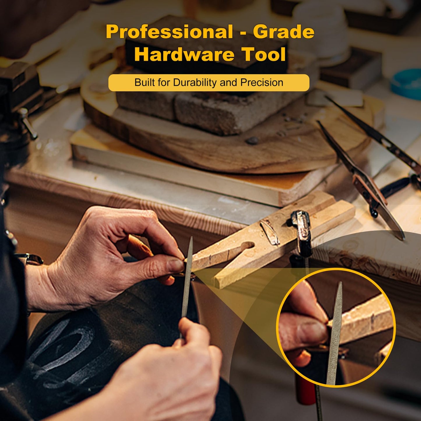 MORROWIND 6-Piece Mini Needle File Set, 0.11" x 5.51" Hardened Alloy Steel for Metal, Wood, Plastic – Flat, Round, Square, Triangle, Half-Round