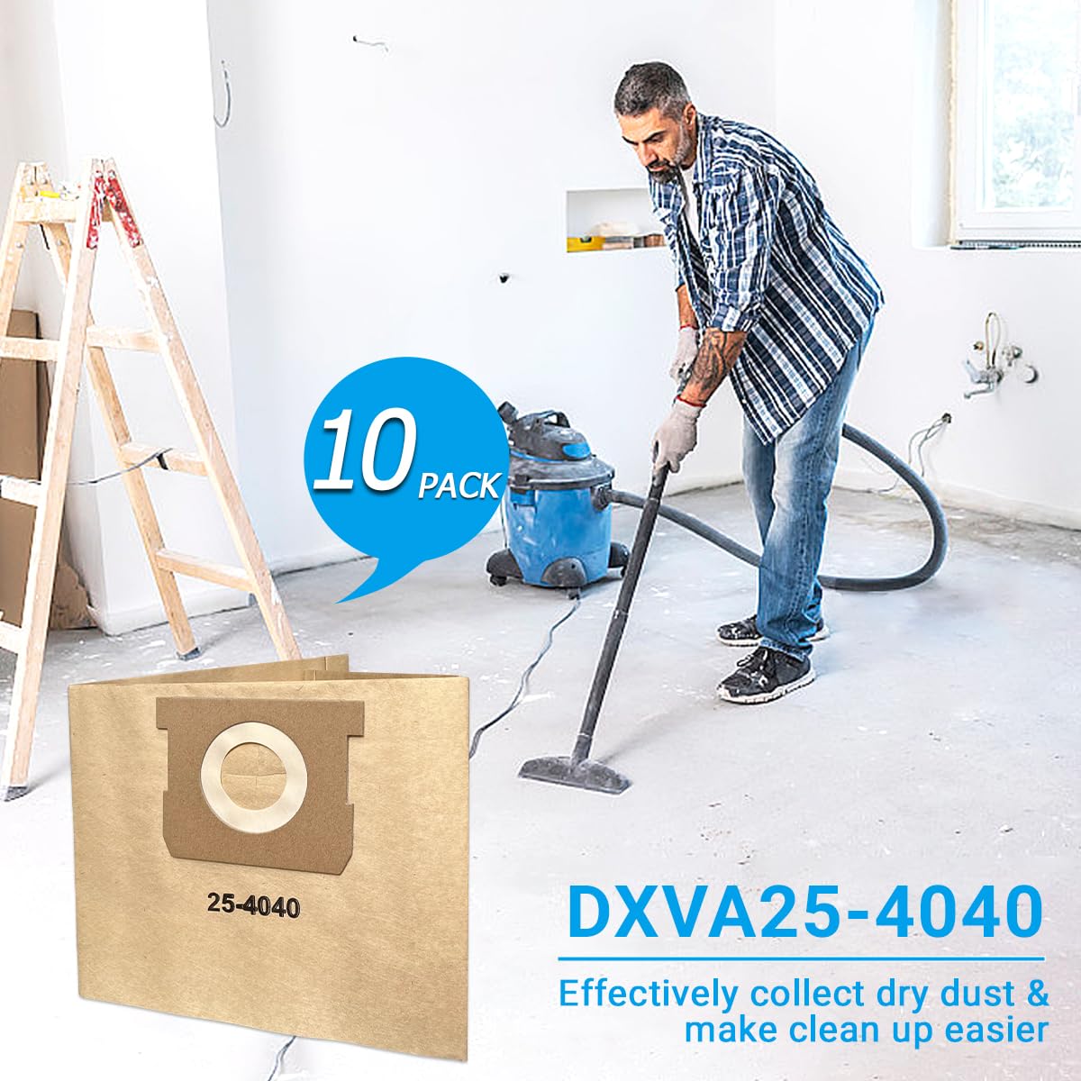 10 Pack DXVA25-4040 Dust Bag-4 gallon Replacement for DEWALT DXV04T 4 Gallon Wet/Dry Vacuum