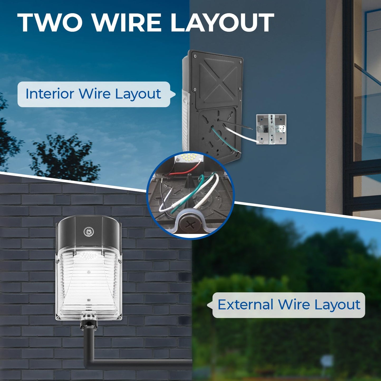 CINOTON 26W LED Wall Pack Light 2 Pack, 3000LM, Dusk-to-Dawn Sensor, IP65 Waterproof Outdoor Security Flood Light 5000K