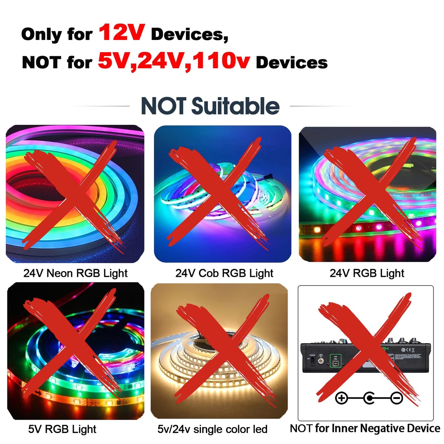 AspenTek 12V DC Power Supply Adapter with Inline On/Off Switch for LED Strips, Bars, Tape & Under Cabinet Lighting, 12W 1000mA Output