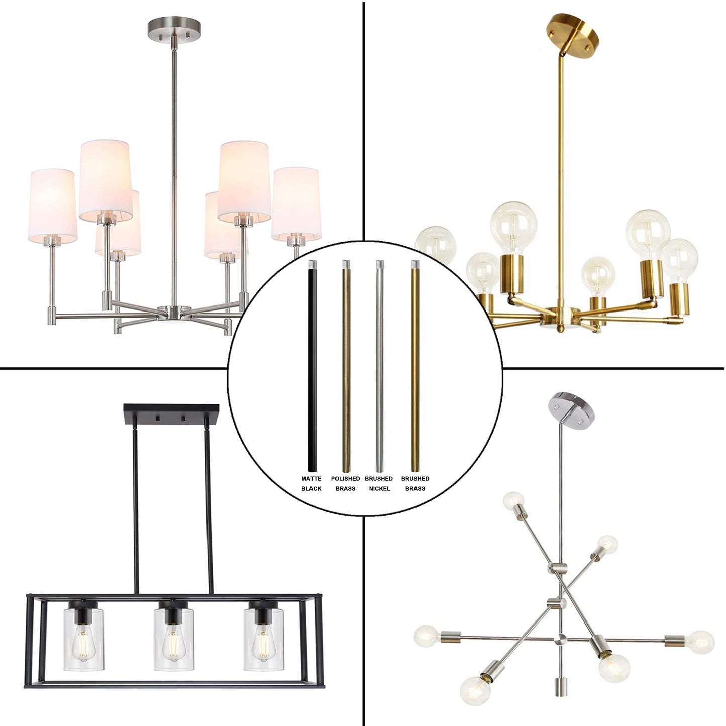 Haligate Matte Black M10 Threaded Extension Rod for Pendant Light, Island Lighting, Chandeliers,Lighting Fixture downrods & Stems,12 Inches