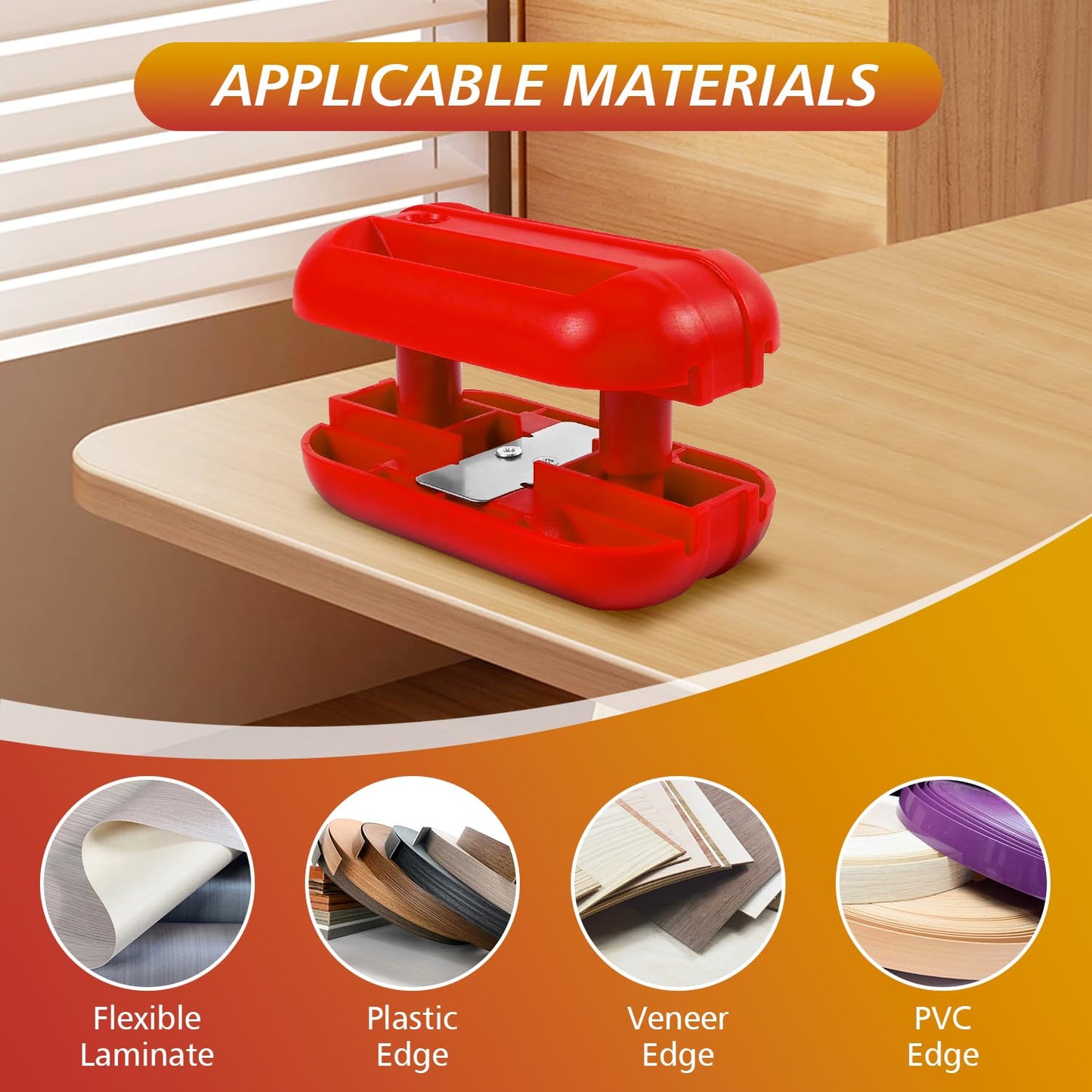 LUVRD Edge Banding Trimmer with Tungsten Carbide Blades, ABS Body, Pneumatic Double-Edge Cutter for Laminate, Wood, PVC, Veneer (Red)