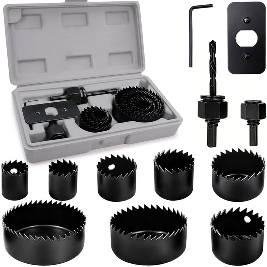 Doaho 12-Piece Wood Hole Saw Kit, 3/4"-2-1/2" with Mandrels, Drill Bits, Hex Wrench & Case for Wood, PVC, Drywall, Plastic