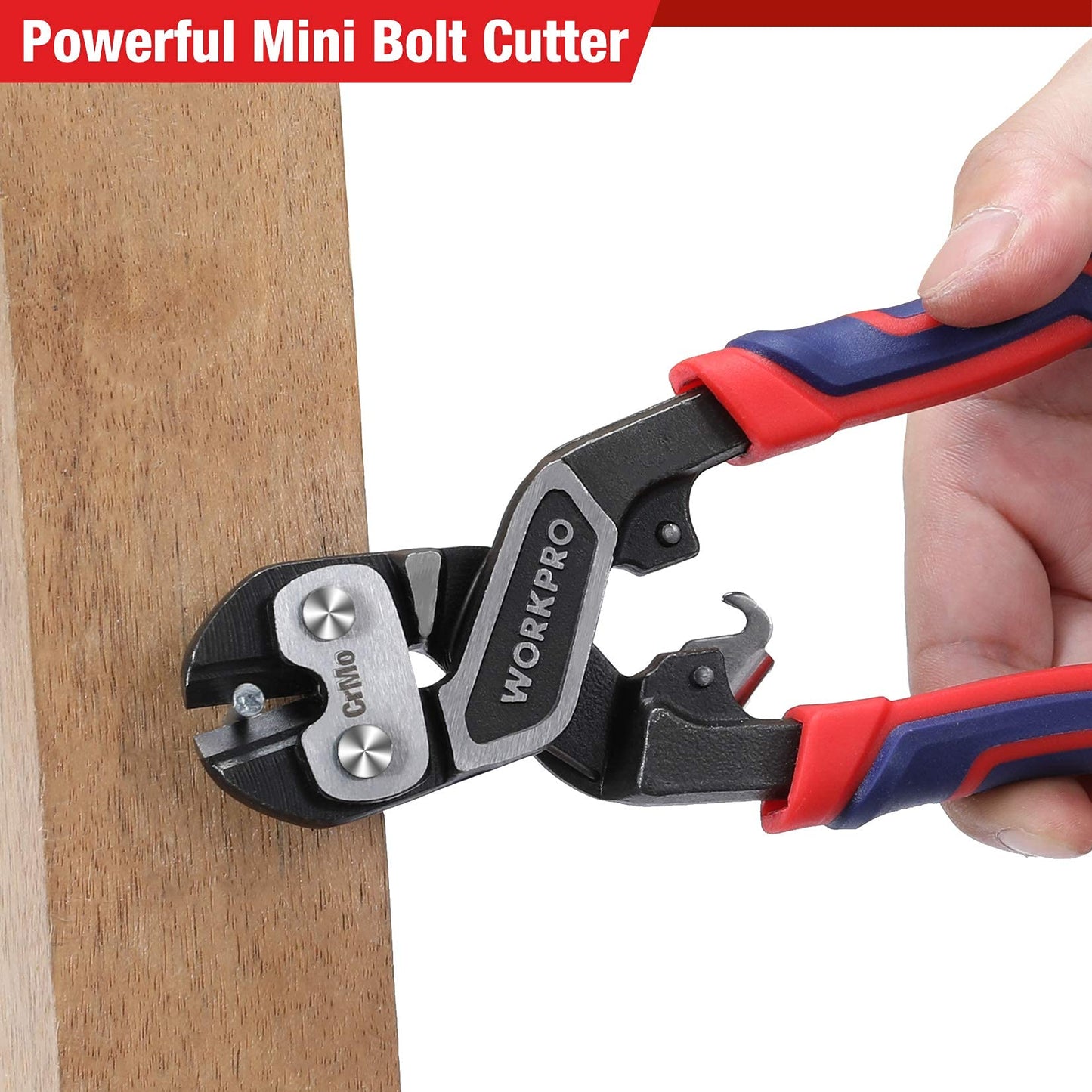 WORKPRO 8" Mini Bolt Cutter – Heavy Duty Wire Cutters with Ergonomic Handle, Security Lock, High Leverage Chrome Moly Steel Blade