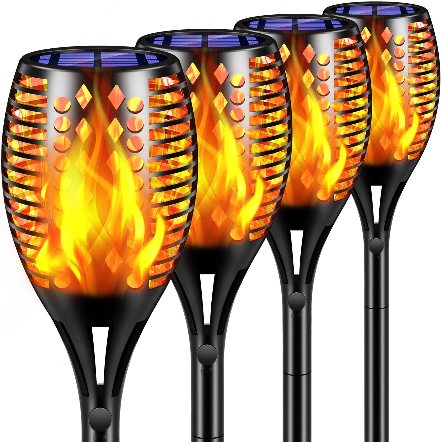 TomCare Solar Torch Lights 43", 96 LED Flickering Flames, Waterproof Outdoor Pathway Lights for Garden, Patio, Yard, Auto On/Off (4 Pack)