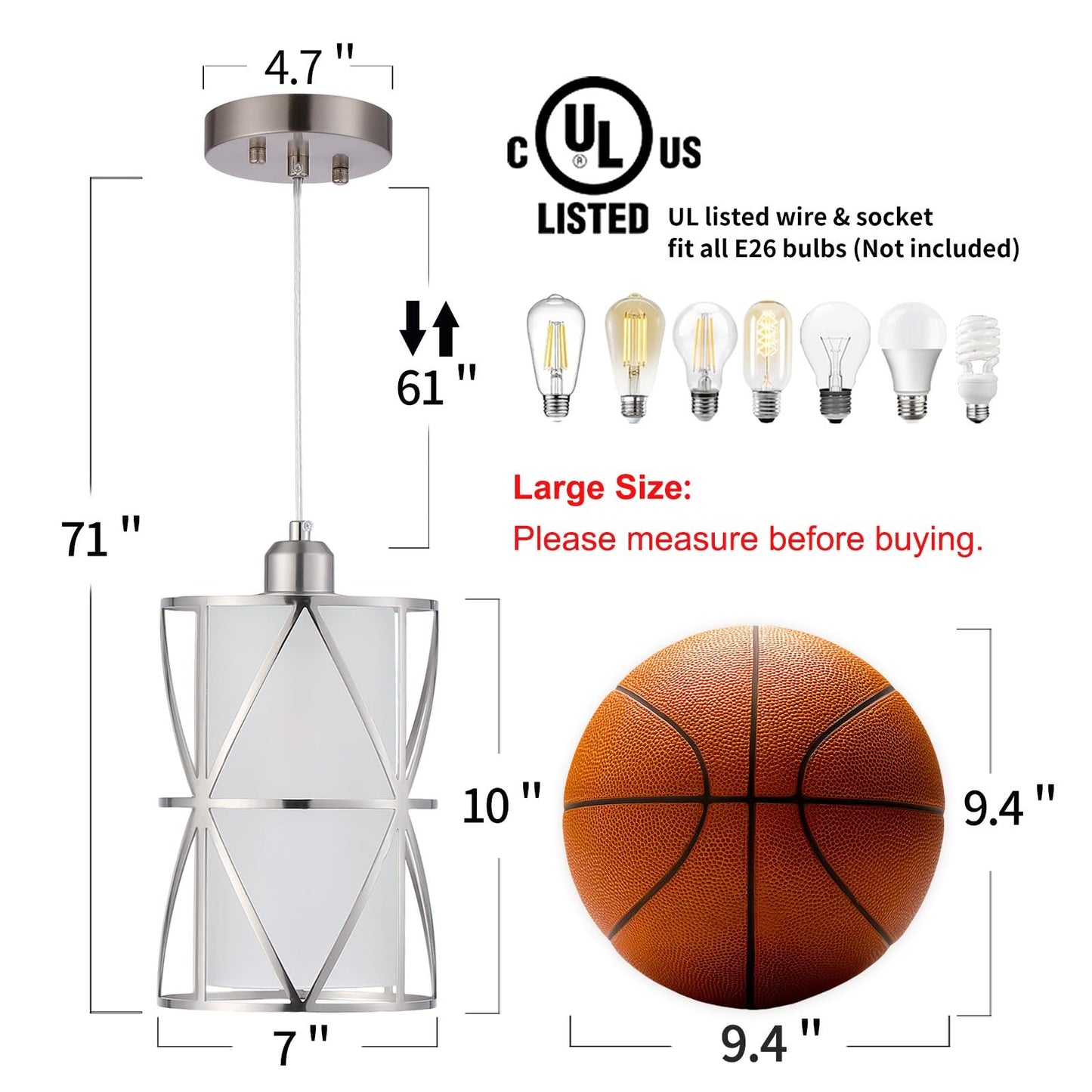 Zlierop Modern Cylindrical Pendant Light, Frosted Glass Brushed Nickel, Hanging Kitchen Island Lighting for Dining, Foyer & Entryway