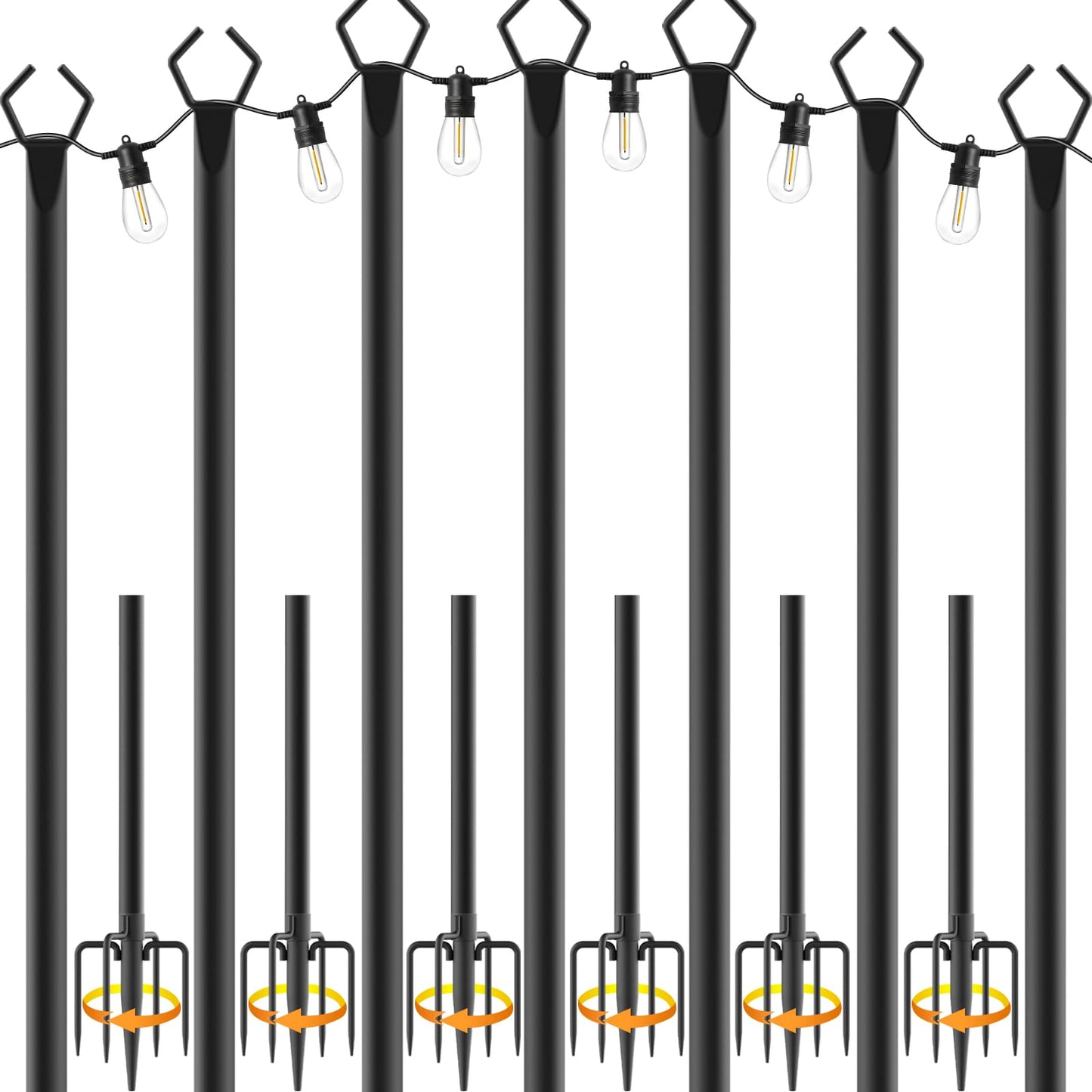 NUERPO 7-Pack 10ft Metal String Light Poles for Outdoor Hanging Lights, Garden, Patio, Backyard, Wedding, Deck, Party Stands