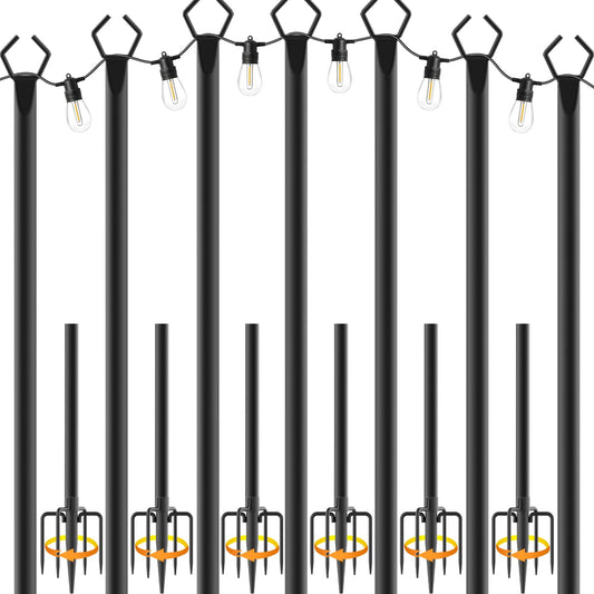 NUERPO 7-Pack 10ft Metal String Light Poles for Outdoor Hanging Lights, Garden, Patio, Backyard, Wedding, Deck, Party Stands