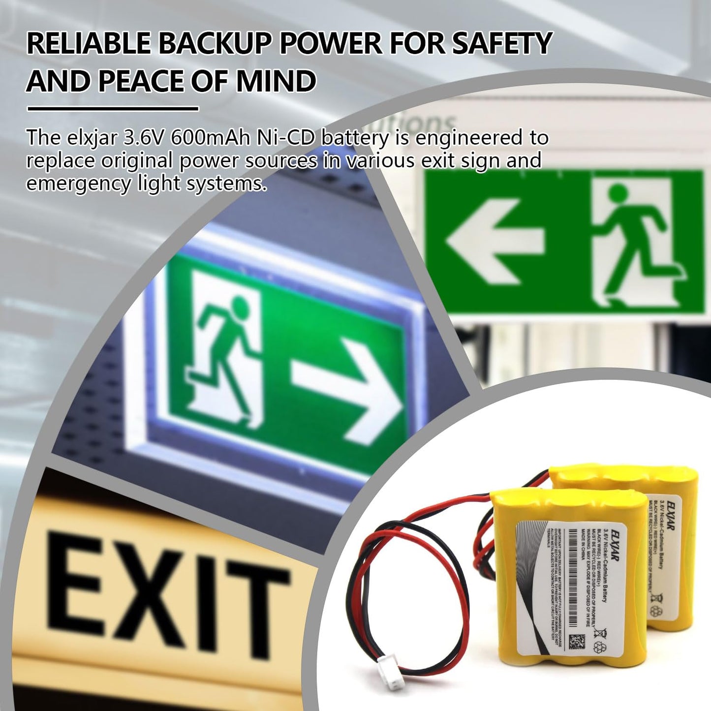 YUTSUJO (2-Pack) 3.6V 600mAh Ni-CD Battery Replacement for PowerSonic A5289-1 OSA107 DISON KRH-15/51 JLEU9 Exit Sign Emergency Light