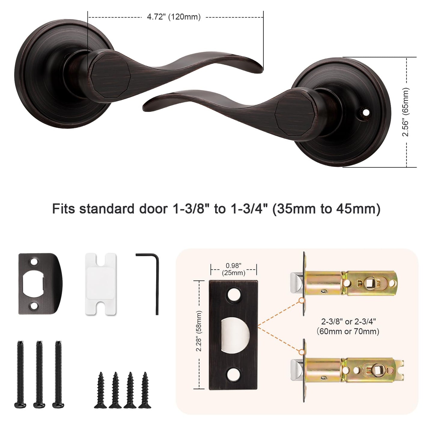 Probrico Passage Hall Closet Door Lever Handle Lockset Keyless Oil Rubbed Bronze Leversets 6 Pack